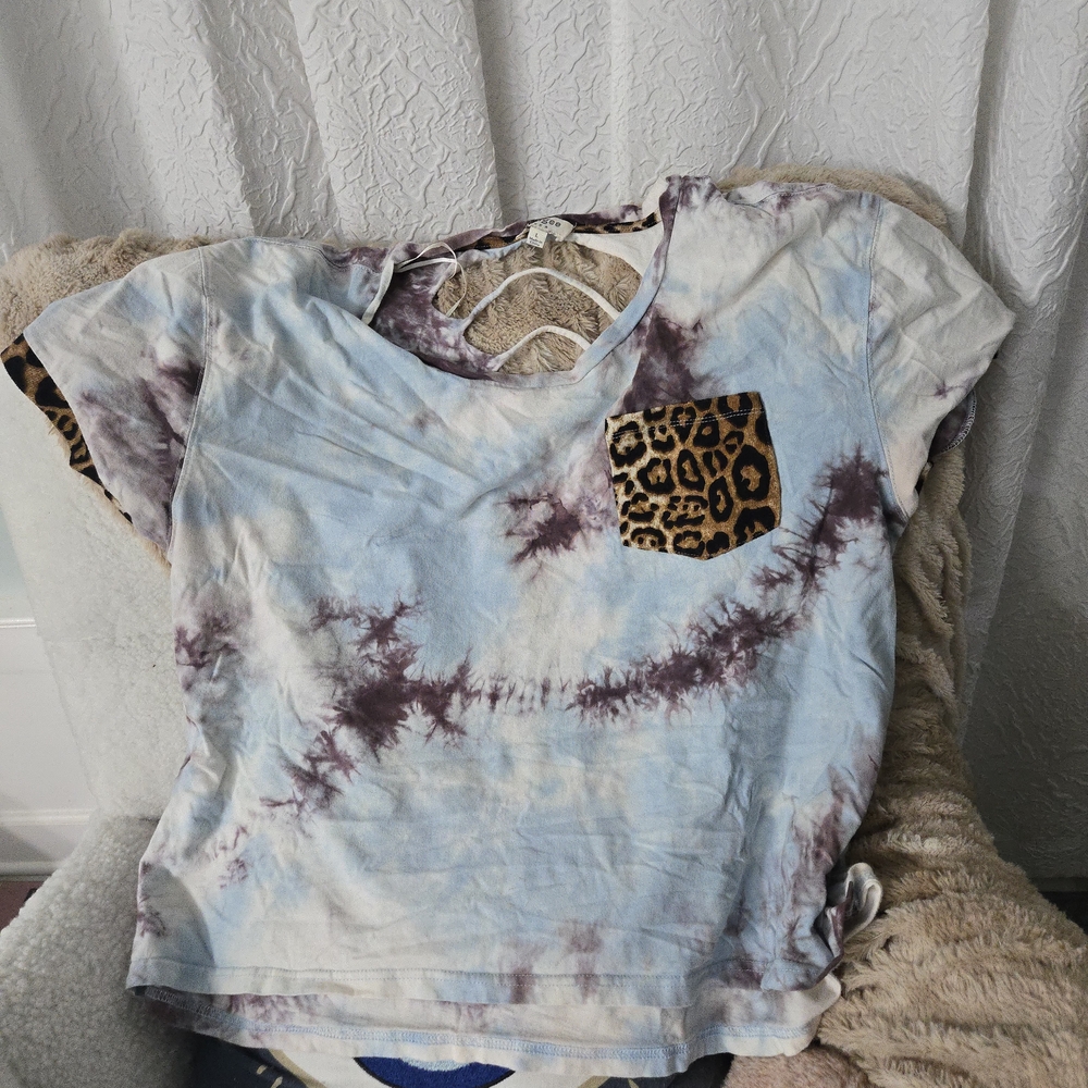 Umgee Tie-Dye T-Shirt with Leopard Pocket